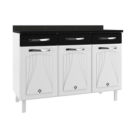 Balcão de Cozinha de Aço Triplo Star New C/ Tampo Branco/Preto - Telasul