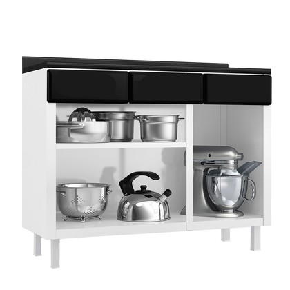 Balcão de Cozinha de Aço Triplo Star New C/ Tampo Branco/Preto - Telasul
