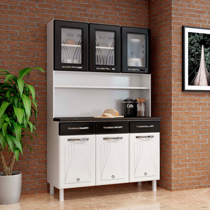Armário de Cozinha de Aço Kit Triplo Star New Branco/Preto - Telasul