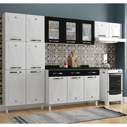 Cozinha de Aço Completa Star New C/ Vidro e Balcão Branco/Preto - Telasul