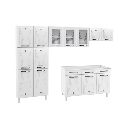 Cozinha de Aço Completa Star New 3vidros Balcão P/ Pia Branco - Telasul