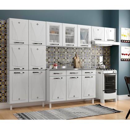Cozinha de Aço Completa Star New 3vidros Balcão P/ Pia Branco - Telasul