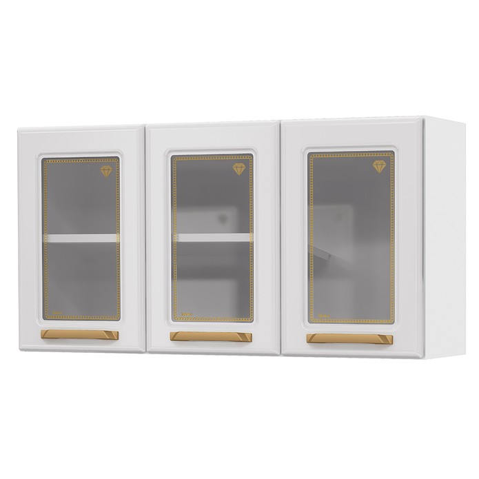 Armário de Cozinha Aço Aéreo Triplo C/ Vidro Diamante Branco - Telasul