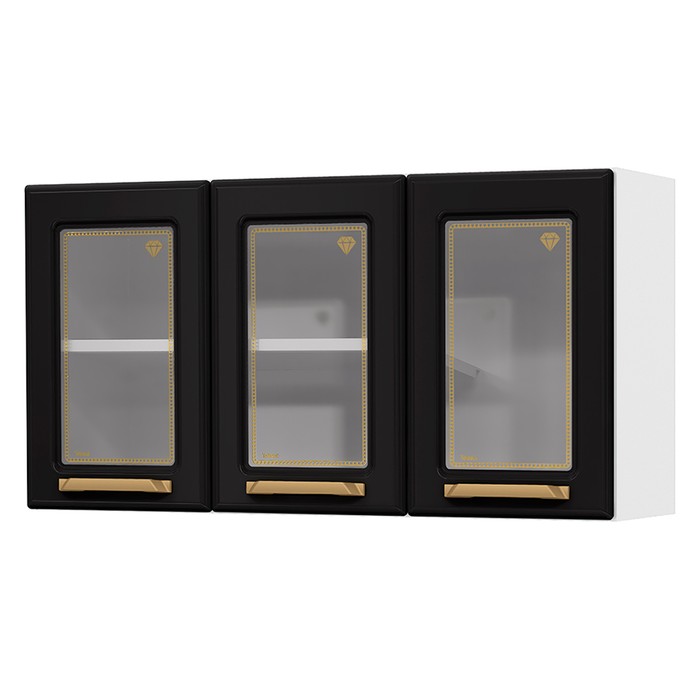 Armário de Cozinha Aço Aéreo Triplo C/ Vidro Diamante Branco/Preto - Telasul