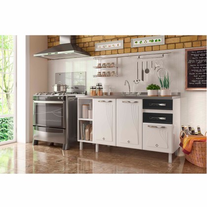 Balcão de Cozinha de Aço Star New 150cm para Pia Branco/Preto - Telasul