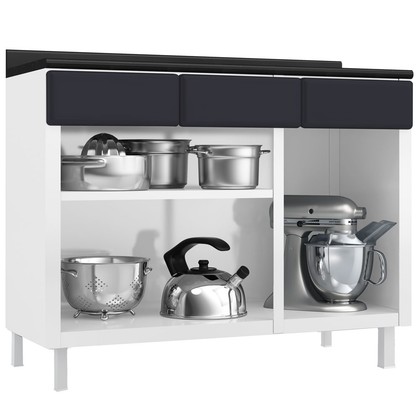 Balcão de Cozinha de Aço Triplo Rubi C/ Tampo Branco/Preto - Telasul