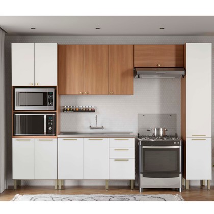 Cozinha Completa Sálvia 12 Portas 3 Gavetas Freijó/Branco - Thela