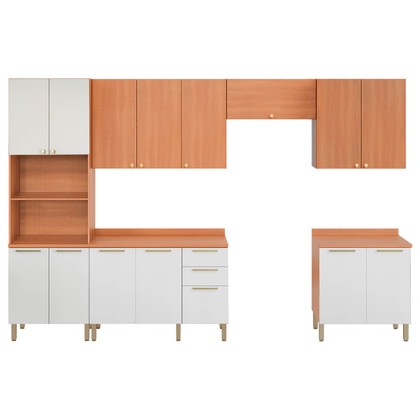 Cozinha Completa Sálvia 6 Peças C/ Armário e Balcão Freijó/Branco - Telasul