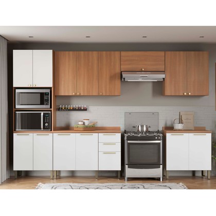 Cozinha Completa Sálvia 6 Peças C/ Armário e Balcão Freijó/Branco - Telasul