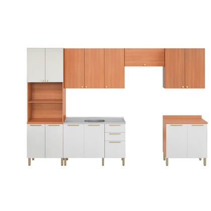 Cozinha Completa Sálvia 6 Peças C/ Armário e Balcão de Pia Freijó/Branco - Telasul