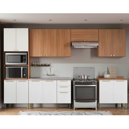 Cozinha Completa Sálvia 6 Peças C/ Armário e Balcão de Pia Freijó/Branco - Telasul