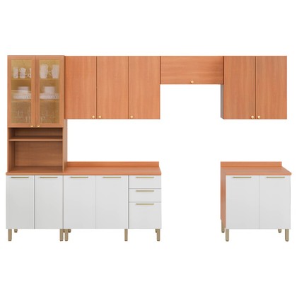 Cozinha Completa Sálvia 6 Peças com Paneleiro e Balcão Freijó/Branco - Telasul