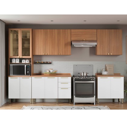 Cozinha Completa Sálvia 6 Peças com Paneleiro e Balcão Freijó/Branco - Telasul