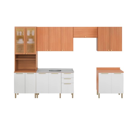 Cozinha Completa Sálvia 6 Peças C/ Paneleiro de Vidro Freijó/Branco - Telasul