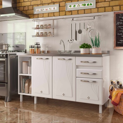 Balcão de Cozinha de Aço Star New 150cm para Pia Branco - Telasul