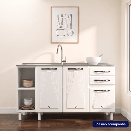 Balcão de Cozinha de Aço Star New 150cm para Pia Branco - Telasul