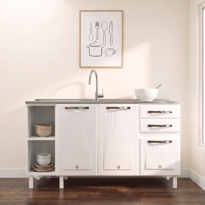 Balcão de Cozinha de Aço Star New 150cm para Pia Branco - Telasul