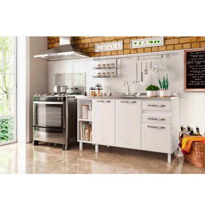 Balcão de Cozinha de Aço Star New 150cm para Pia Branco - Telasul