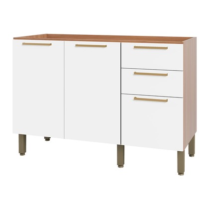 Balcão Gabinete Sálvia 120cm para Pia 3 Gavetas Freijó/Branco - Telasul