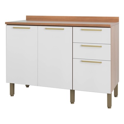 Balcão Gabinete Sálvia 120cm com Tampo 2 Portas 3 Gavetas Freijó/Branco - Telasul