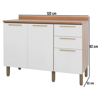 Balcão Gabinete Sálvia 120cm com Tampo 2 Portas 3 Gavetas Freijó/Branco - Telasul
