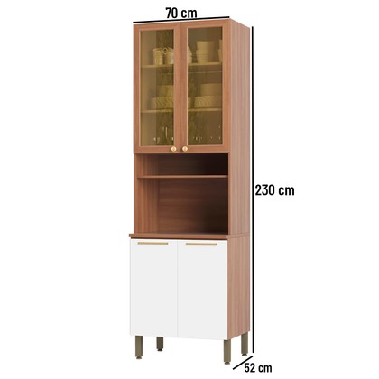 Paneleiro Sálvia 70cm para Micro 2 Portas C/ Vidro Freijó/Branco - Telasul