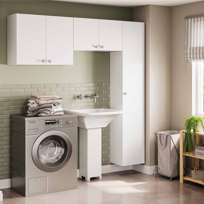 Conjunto Armário Multiuso para Lavanderia Duo 3 Peças Branco - Telasul