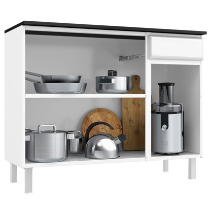 Balcão de Cozinha Aço com Tampo Rubi 3 Portas 1 Gaveta Branco - Telasul