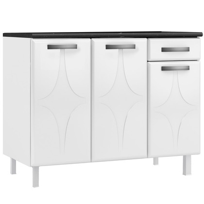 Balcão de Cozinha Aço com Tampo Rubi 3 Portas 1 Gaveta Branco - Telasul