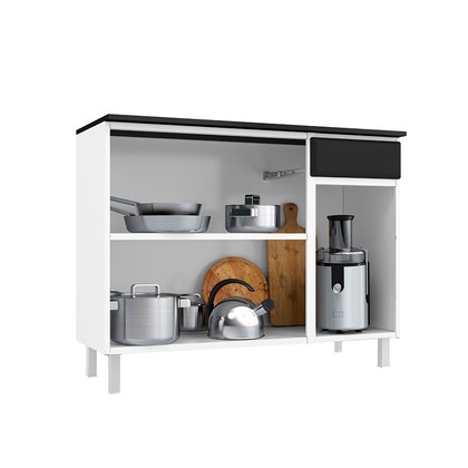 Balcão de Cozinha Aço com Tampo Rubi 3 Portas 1 Gaveta Branco/Preto - Telasul