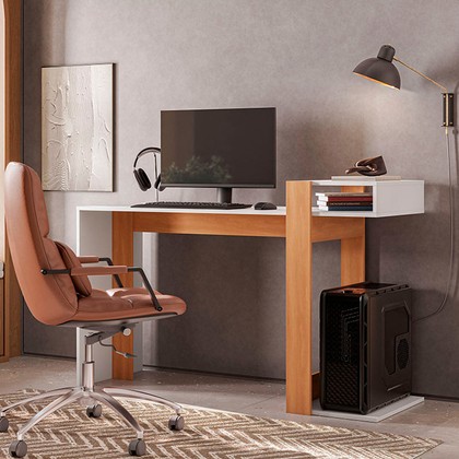 Escrivaninha Aparador Mesa para Notebook Telasul Versa Home Freijó/Branco - Telasul