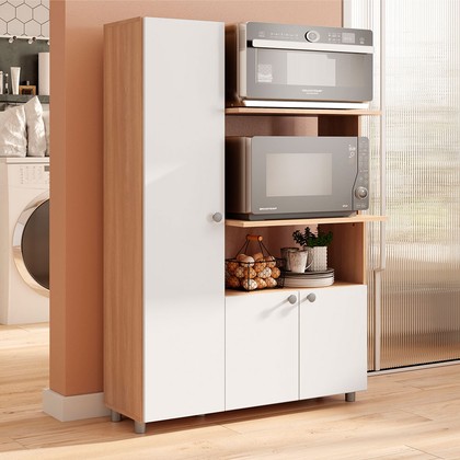 Armário Balcão para Forno e Micro-Ondas âmbar 3 Portas Freijó/Branco
