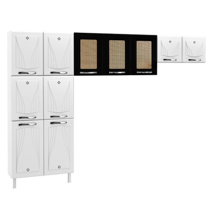 Armário de Cozinha de Aço Star 3 Peças com Palha Branco/Preto