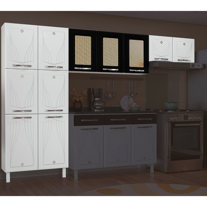Armário de Cozinha de Aço Star 3 Peças com Palha Branco/Preto