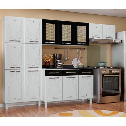 Armário de Cozinha de Aço Star 4 Peças com Balcão Branco/Preto