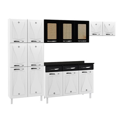 Armário de Cozinha de Aço Star 4 Peças com Balcão Branco/Preto