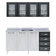 Armário de Cozinha de Aço Star 2 Peças com Vidro e Balcão para Pia Branco/Preto