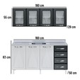 Armário de Cozinha de Aço Star 2 Peças com Vidro e Balcão para Pia Branco/Preto