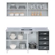 Armário de Cozinha de Aço Star 2 Peças com Vidro e Balcão para Pia Branco/Preto