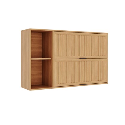 Armário Aéreo Castanha 1200mm com 2 Portas Ripadas Cinza/Freijó