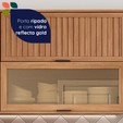 Armário Aéreo Castanha 1200mm 1 Porta Ripada e 1 Porta de Vidro Cinza/Freijó