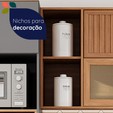 Armário Aéreo Castanha 1200mm 1 Porta Ripada e 1 Porta de Vidro Cinza/Freijó