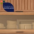 Armário Aéreo Castanha 1200mm 1 Porta Ripada e 1 Porta de Vidro Cinza/Freijó