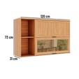 Armário Aéreo Castanha 1200mm 1 Porta Ripada e 1 Porta de Vidro Cinza/Freijó