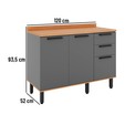 Balcão de Cozinha Castanha 1200mm com Tampo 3 Portas e 2 Gavetas Cinza/Freijó
