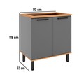 Balcão de Cozinha Castanha 800mm P/ Cooktop 4 Bocas C/ Tampo 2 Portas Cinza/Freijó