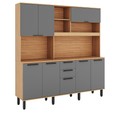 Armário de Cozinha Kit Compacto Castanha 1900mm 8 Portas 2 Gavetas Cinza/Freijó