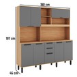 Armário de Cozinha Kit Compacto Castanha 1900mm 8 Portas 2 Gavetas Cinza/Freijó