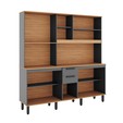 Armário de Cozinha Kit Compacto Castanha 1900mm 8 Portas 2 Gavetas Cinza/Freijó