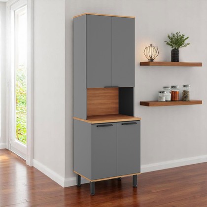 Paneleiro de Cozinha Castanha 700mm para Micro-Ondas 4 Portas Cinza/Freijó